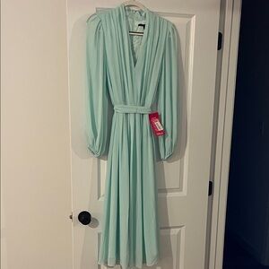 Alex Marie Elegant Long Sleeve Light Blue/Mint Green Dress